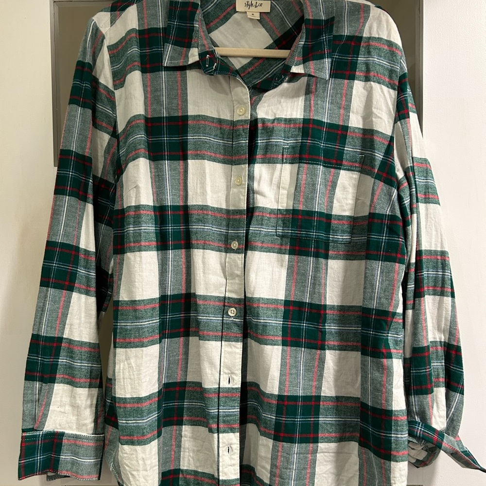 Style & Co. Green and Red Flannel Plaid Shirt